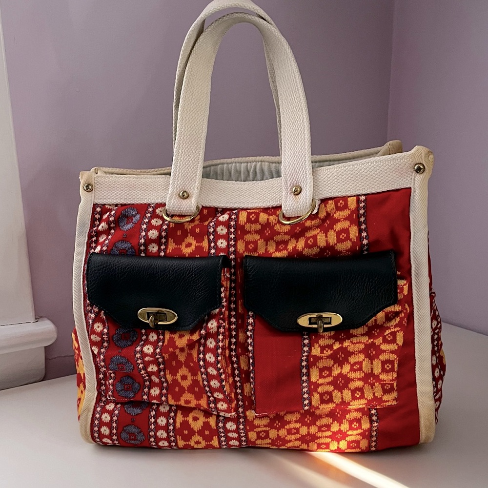 VINTAGE 70s funky bright colorful tote purse — wow— Brady bunch style